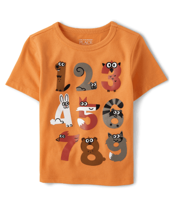 Baby And Toddler Boys Animal Numbers Graphic Tee - Orange